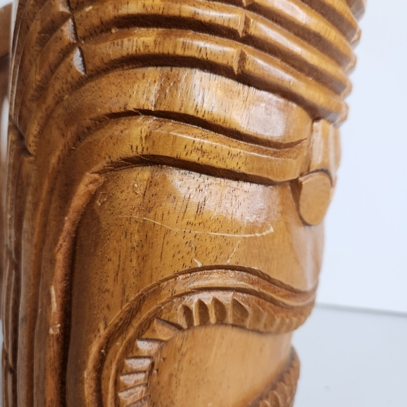 Vintage Huge Carved Wooden Tiki Mug Large Handle Monkey Pod Wood Barware Stein - Picture 6 of 11